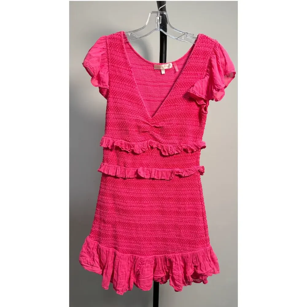 LoveShackFancy Pink Sonora Smocked Ruffle Mini Dress XS Cottagecore Coquette - Picture 2 of 6
